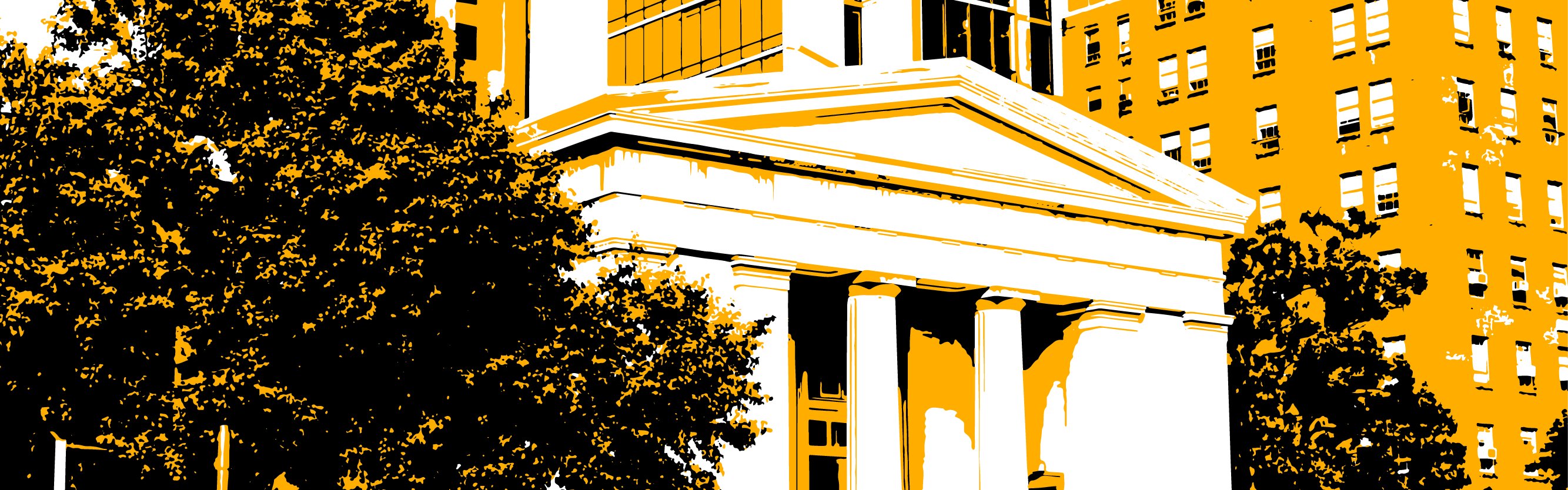 Stylized poster graphic of Hunton Student Center