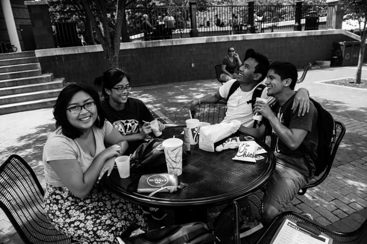 Students Eating in The Commons Plaza